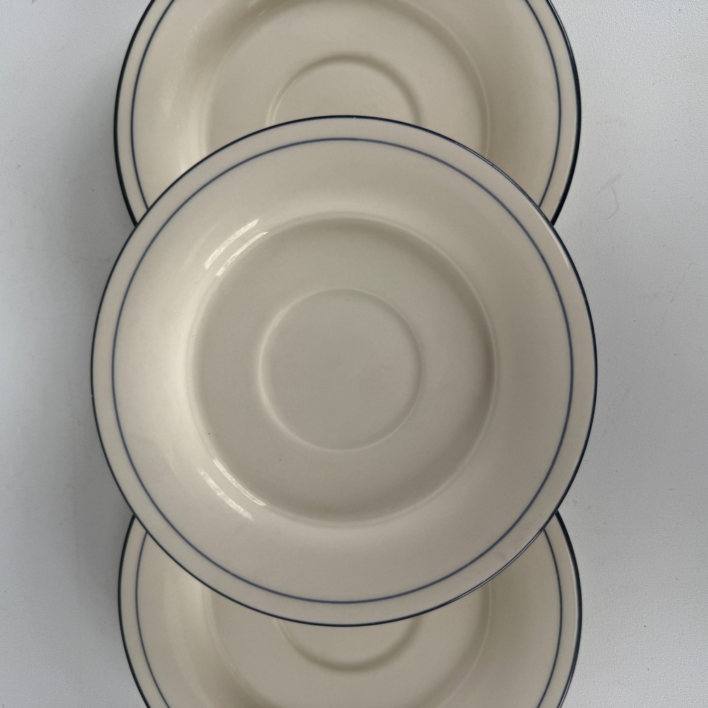 Lenox Chinastone Blue Rim Saucers Set of 3 Cream Stoneware USA Made L2